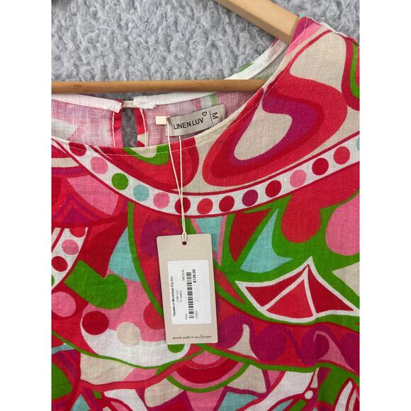 NWT Linen Luv Pink Green Abstract Print 100% Linen Shift Dress Size M - Picture 9 of 9